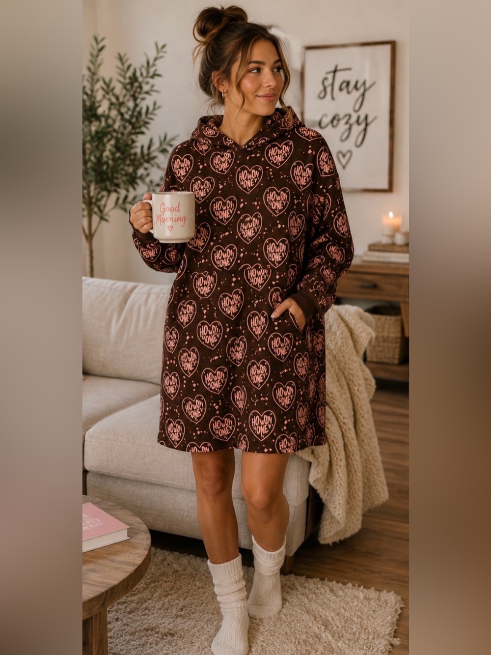 Kittenish “Howdy Honey” Oversized Sherpa Hoodie Loungewear Bathrobe Pull-on L/XL